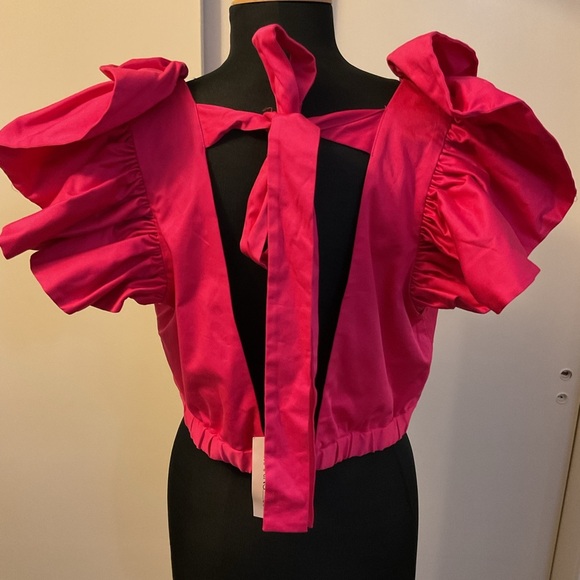 7. NWT Making The Cut Fushcia Pink Ruffle Sleeveless V-Neck Top Size Large - Picture 9 of 12